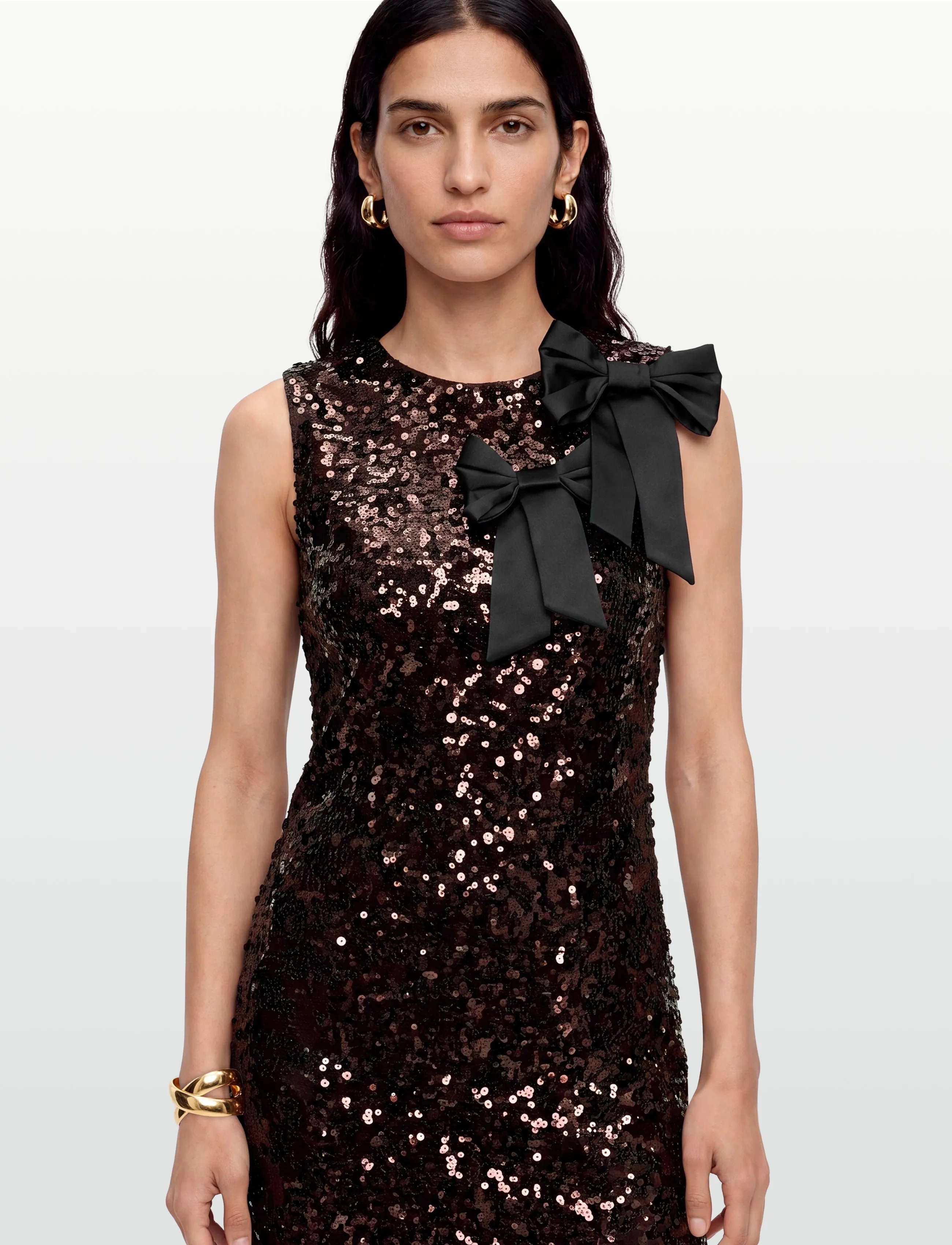 Ganni - Brown Sequin Midi Dress - sequin dresses - brown - 3
