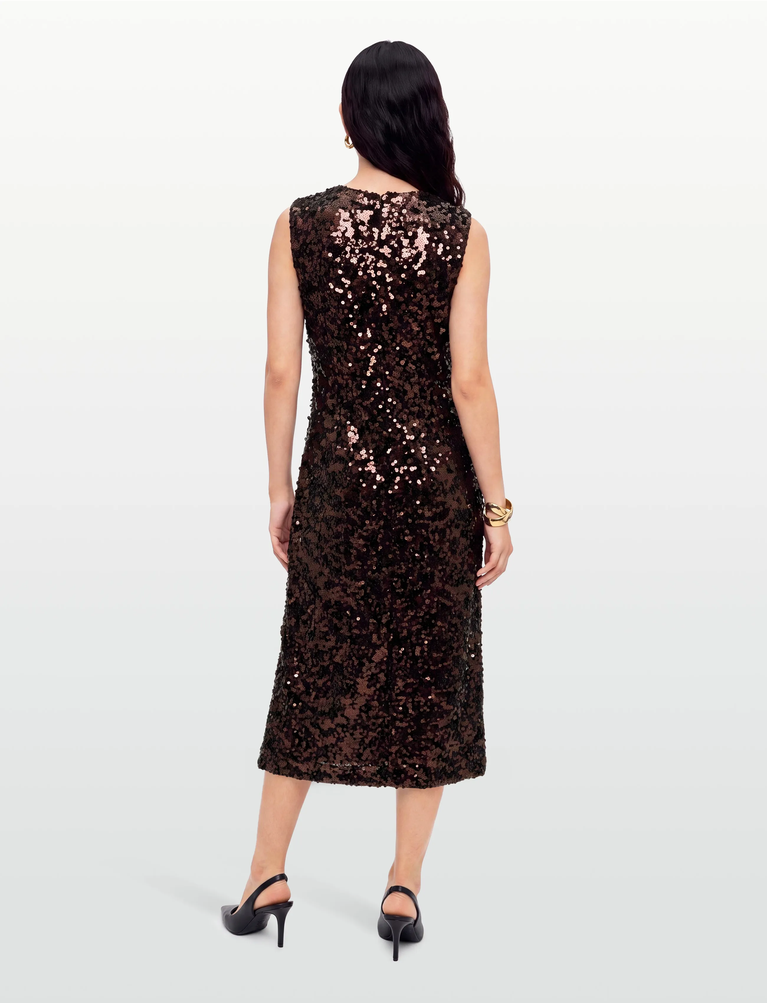 Ganni - Brown Sequin Midi Dress - sequin dresses - brown - 4