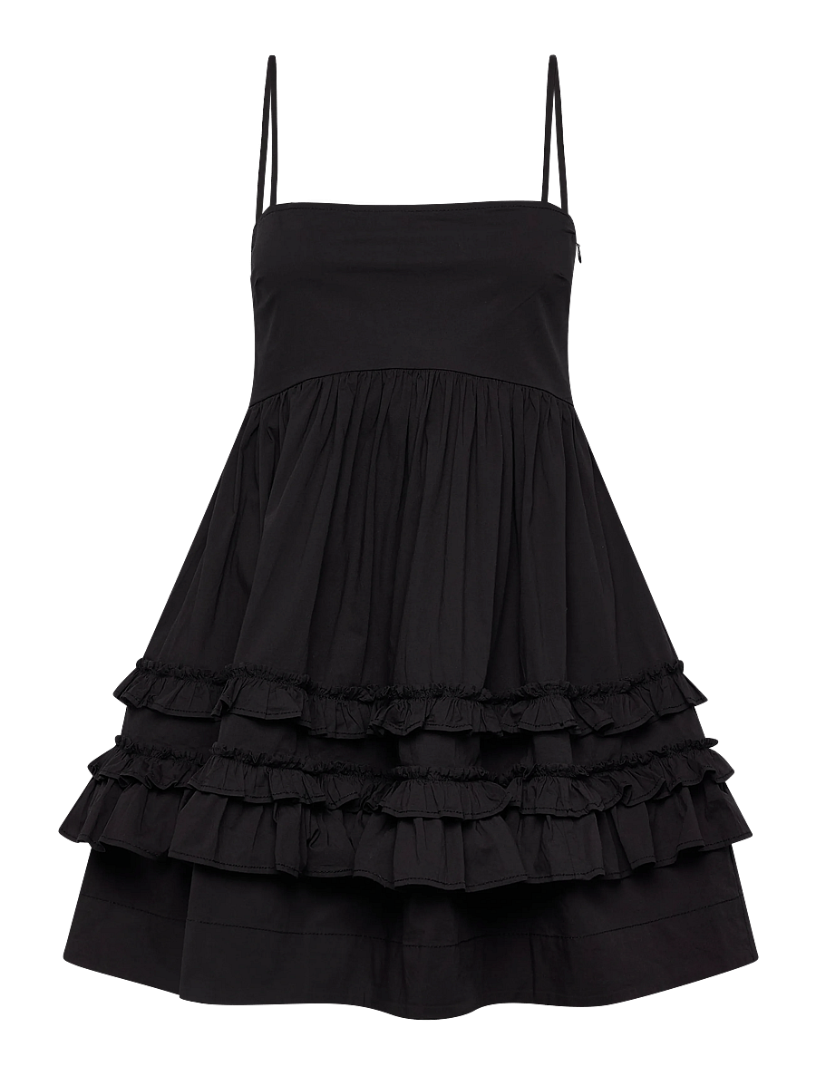 Ganni - Stretch Cotton Mini Strap Dress - minikleidid - black - 0