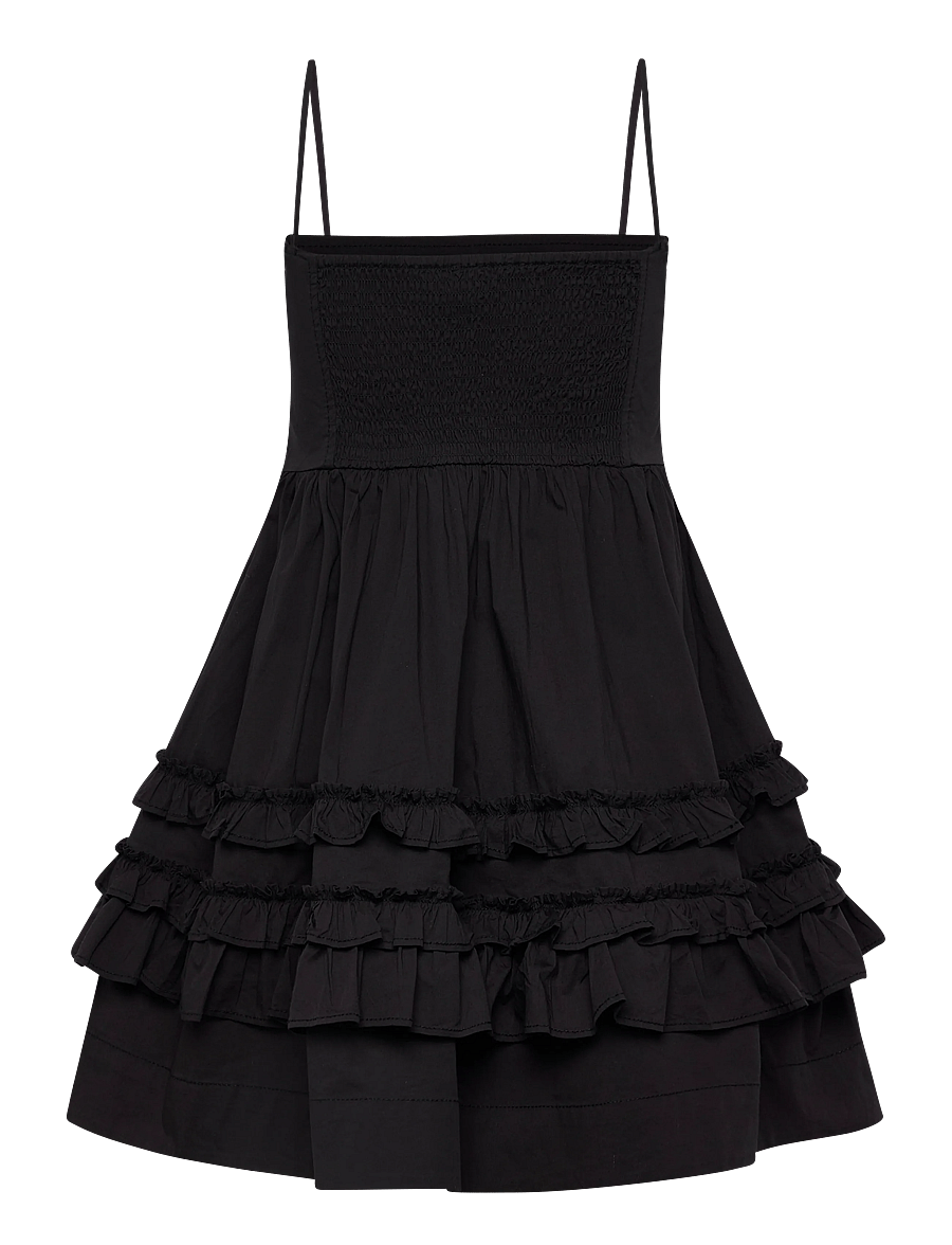 Ganni - Stretch Cotton Mini Strap Dress - minikleidid - black - 1