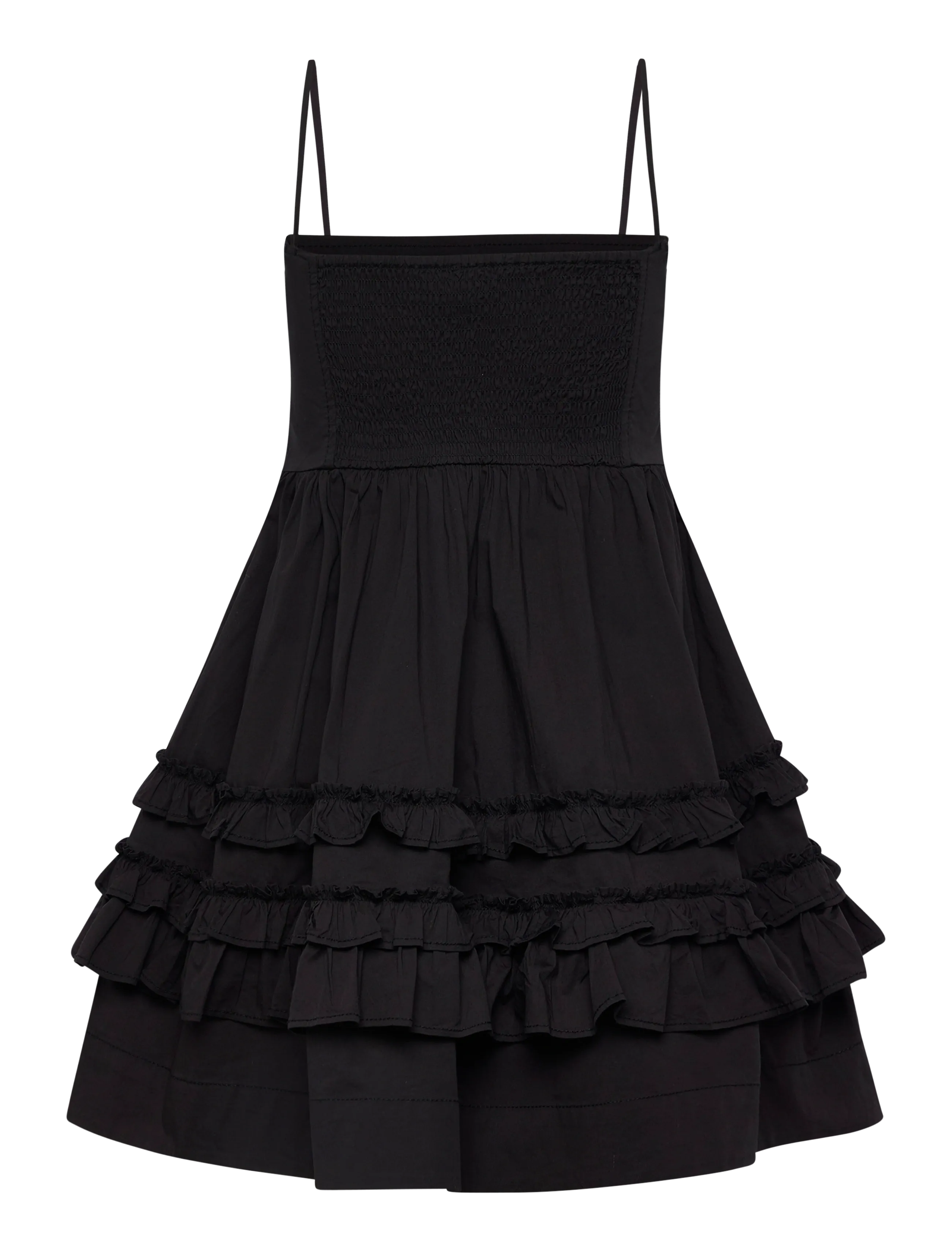 Ganni - Stretch Cotton Mini Strap Dress w. Frills - robes courtes - black - 1