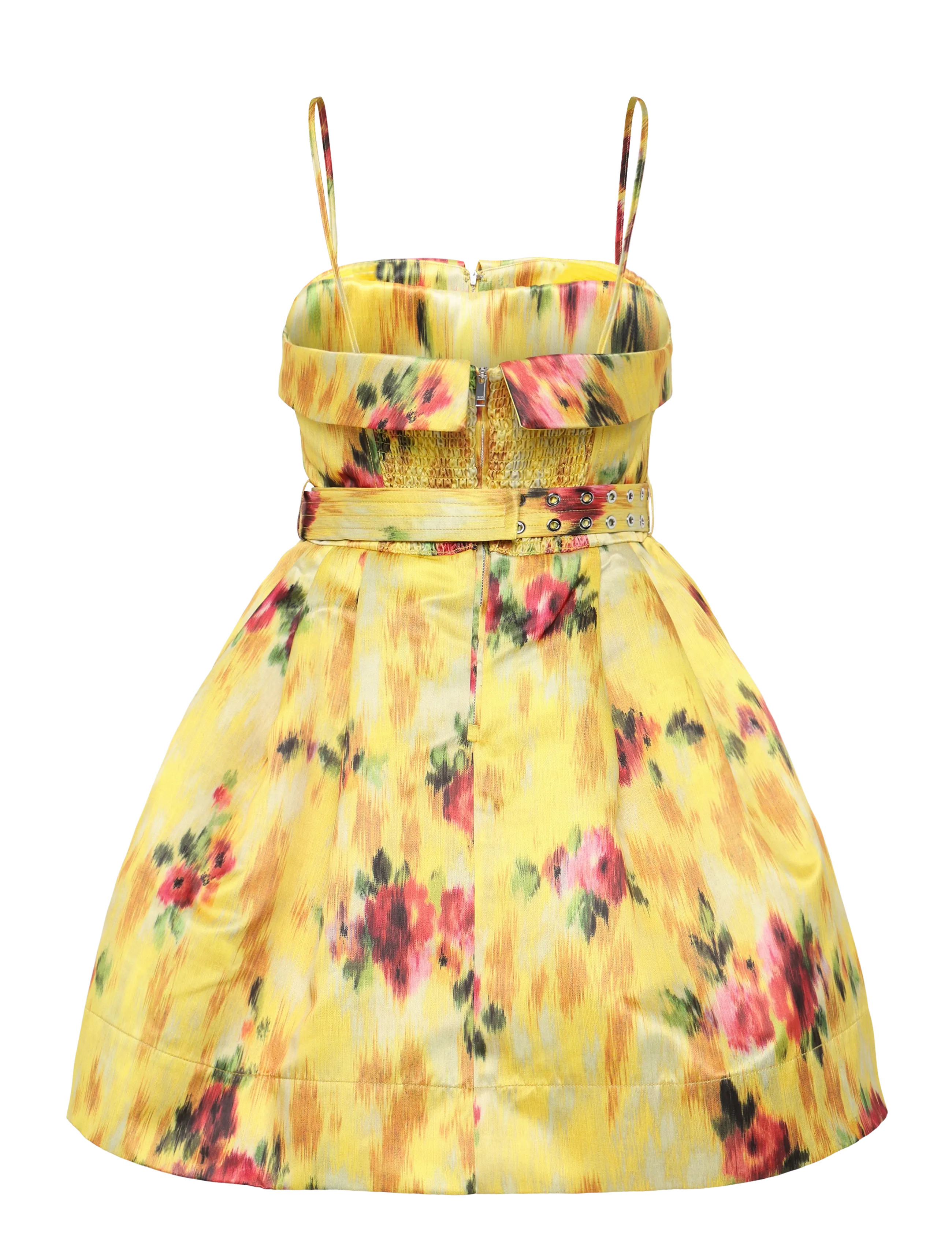 Ganni - Floral Print Duchesse Satin Belted Mini Dress - multicolored - 1