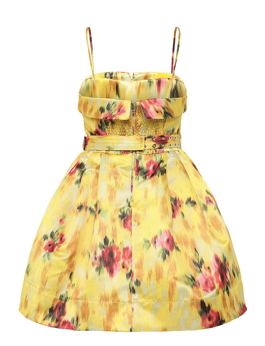 Ganni - Floral Print Duchesse Satin Belted Mini Dress - sommerkleider - multicolored - 1