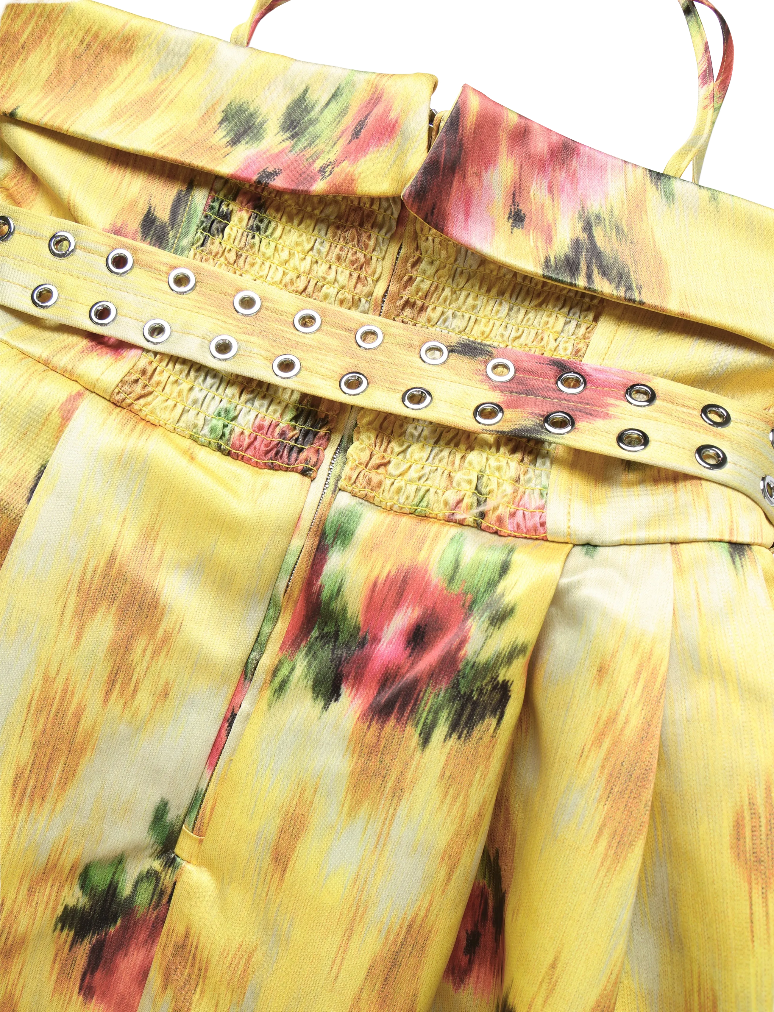Ganni - Floral Print Duchesse Satin Belted Mini Dress - multicolored - 2