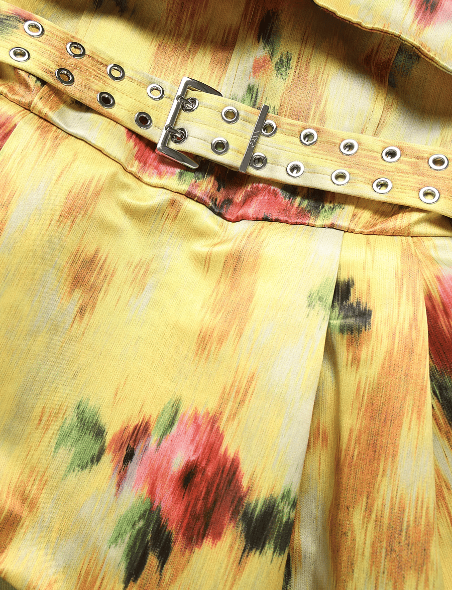 Ganni - Floral Print Duchesse Satin Belted Mini Dress - sommerkleider - multicolored - 3