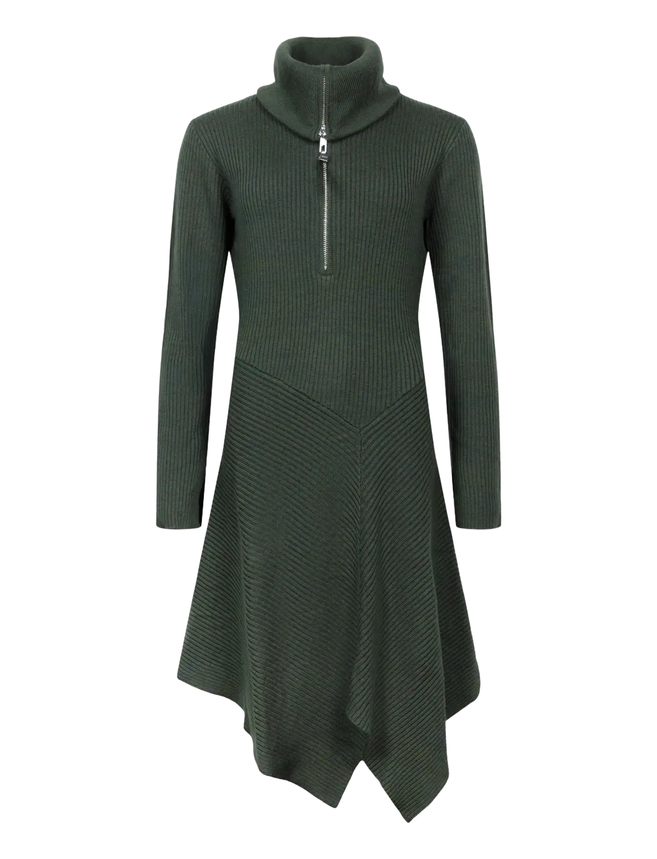 Ganni Dress in Ribbed Merino - Strickkleider - DARK GREEN / khaki/green