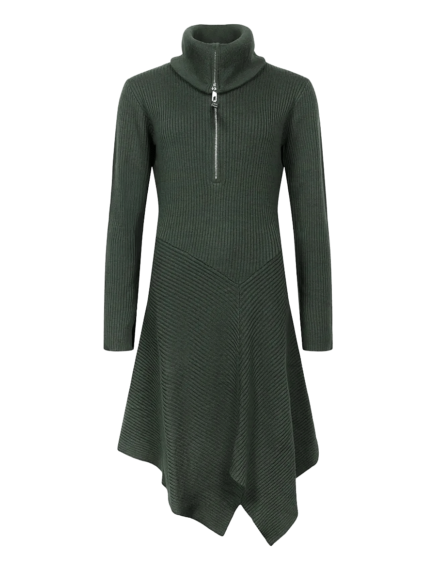 Ganni - Dress in Ribbed Merino - strickkleider - dark green - 0