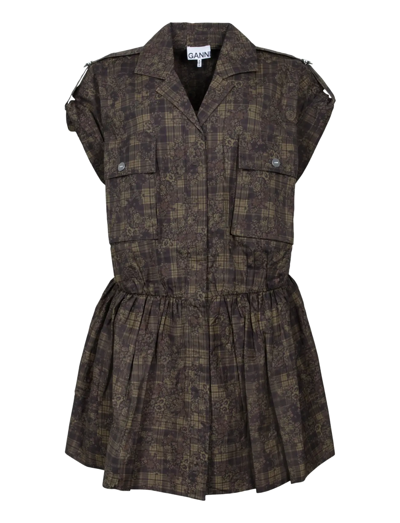 Ganni Dress in Printed Cotton - Sommerkleider - GOTHIC OLIVE / khaki/green