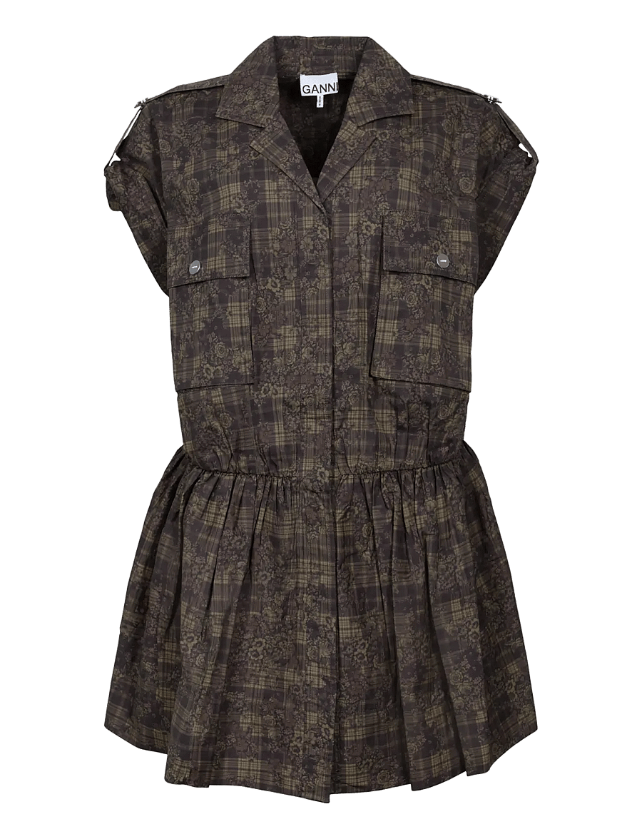 Ganni - Dress in Printed Cotton - sommerkleider - gothic olive - 0