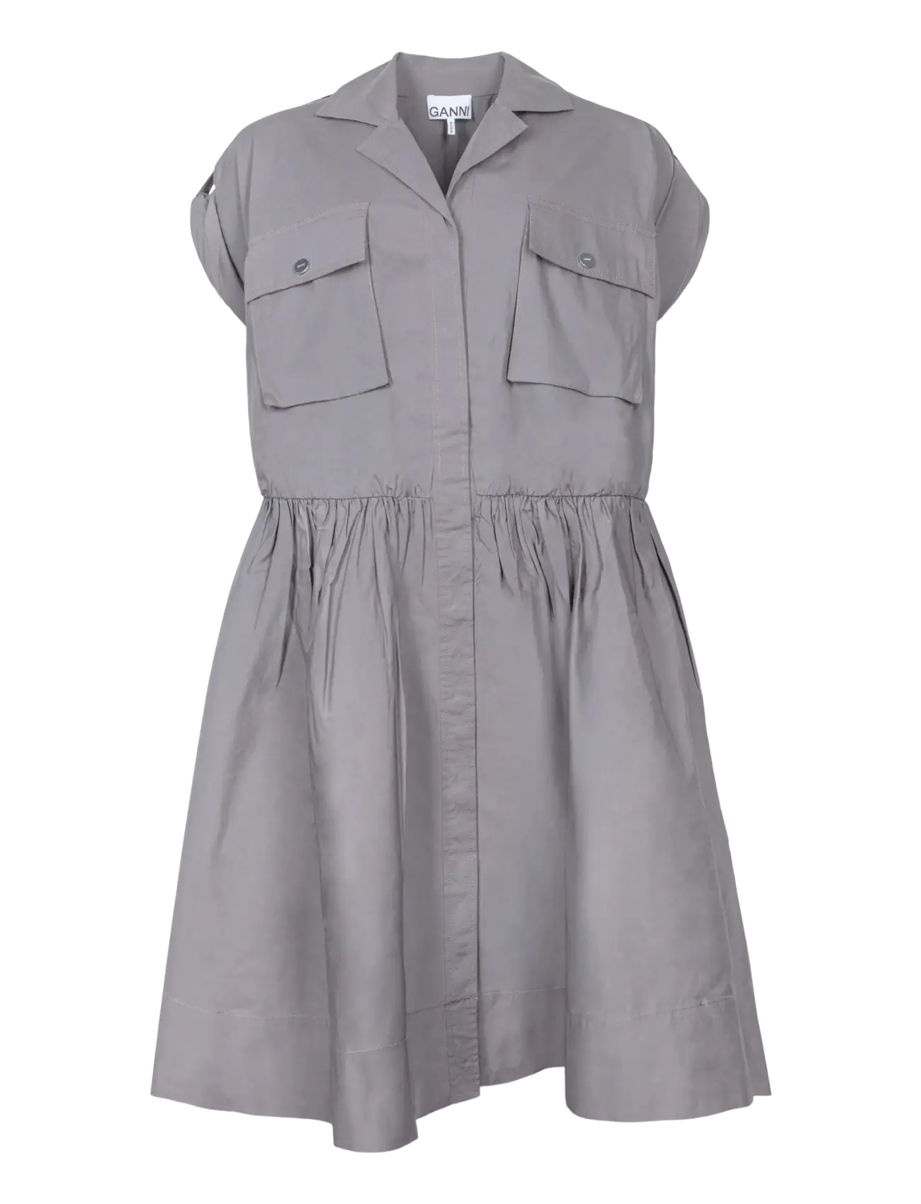 Ganni Cotton Dress - Kurze Kleider - QUIET SHADE / grey
