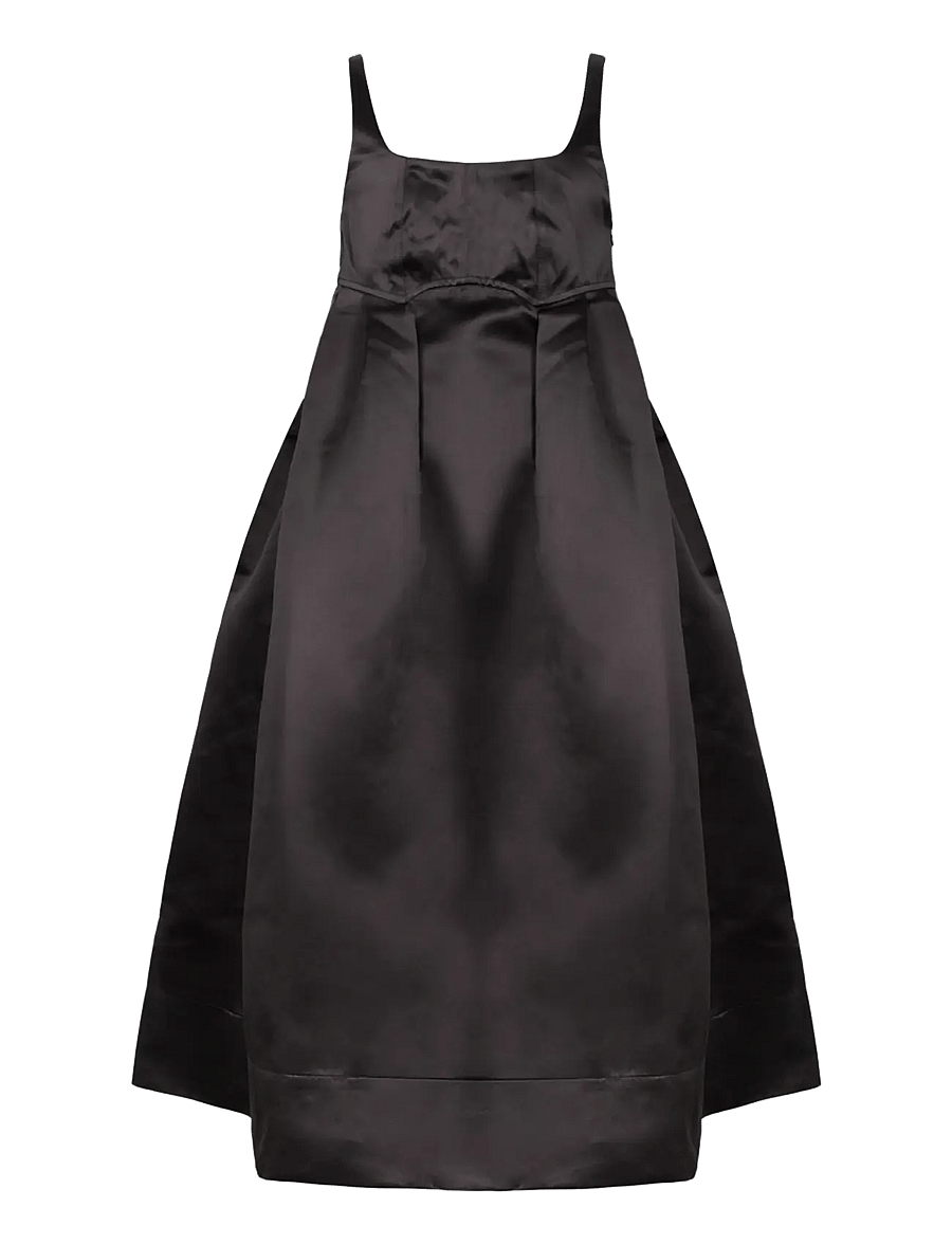 Ganni - Black Duchesse Nylon Midi Dress - partykleider - black - 0