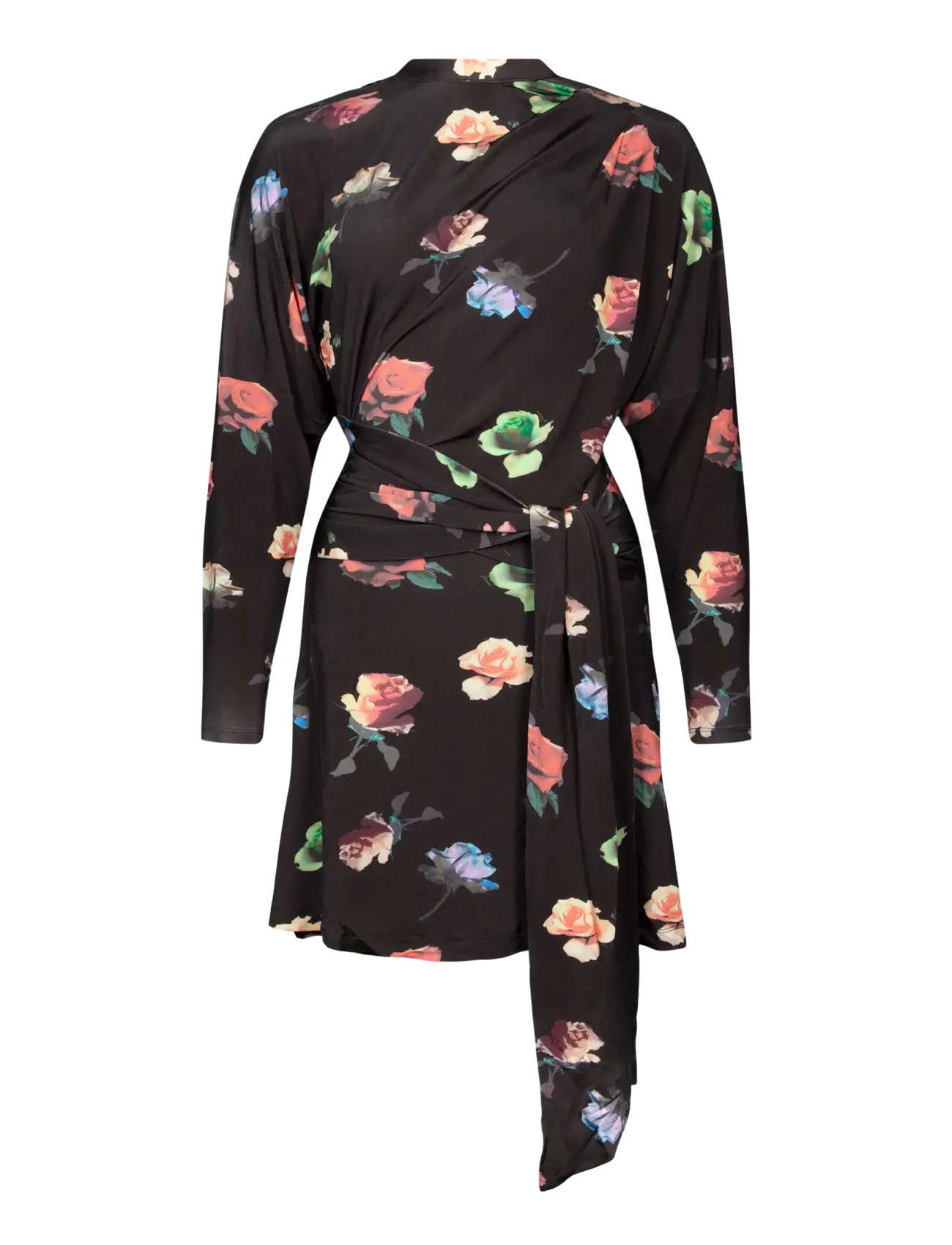 Ganni Printed Shiny Jersey Draped Mini Dress - Kleider - MULTICOLORED / black