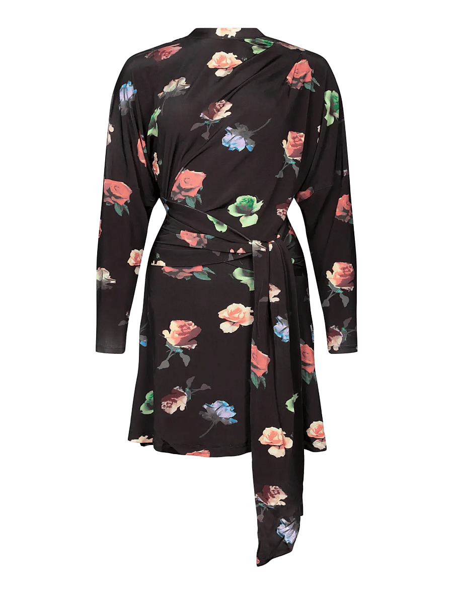 Ganni - Printed Shiny Jersey Draped Mini Dress - wickelkleider - multicolored - 0