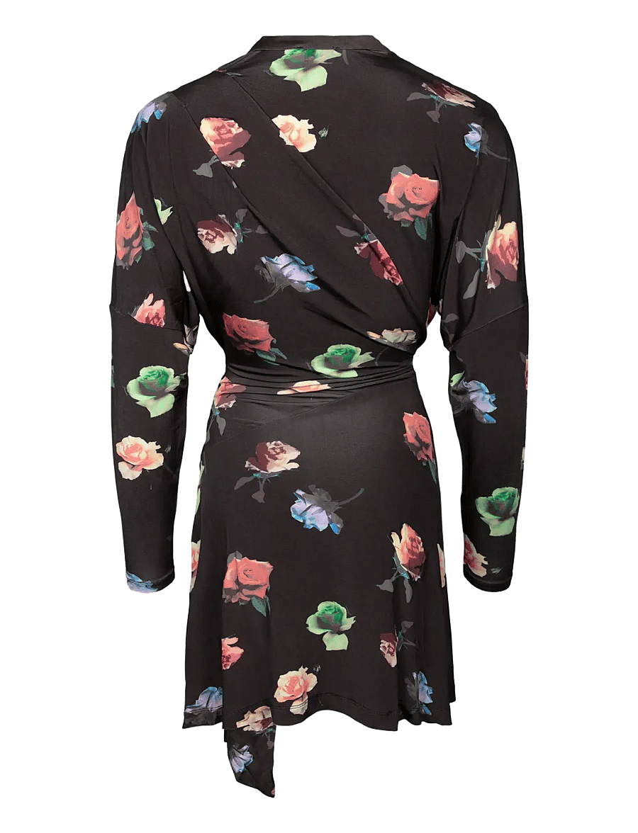 Ganni - Printed Shiny Jersey Draped Mini Dress - wickelkleider - multicolored - 1