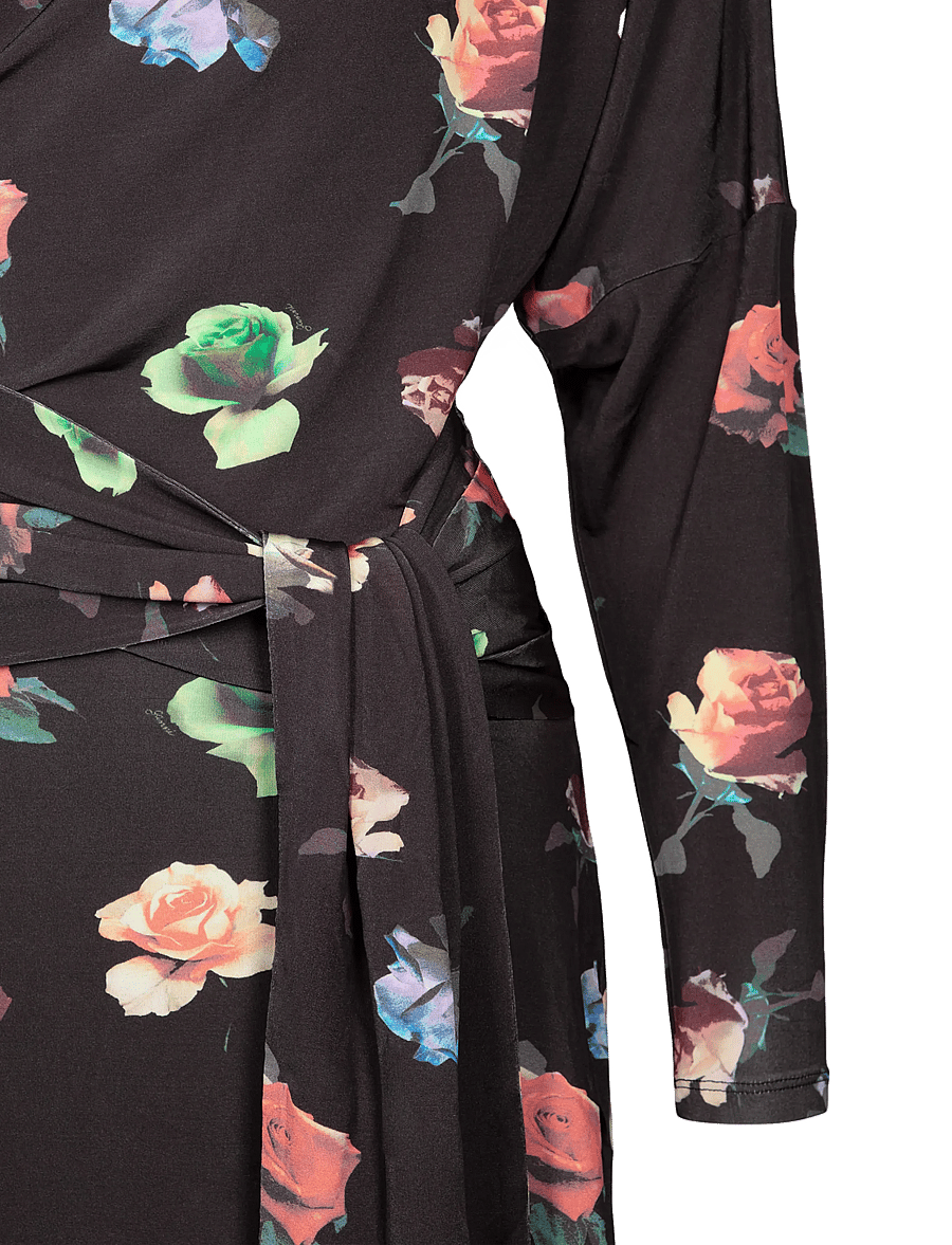 Ganni - Printed Shiny Jersey Draped Mini Dress - wickelkleider - multicolored - 2