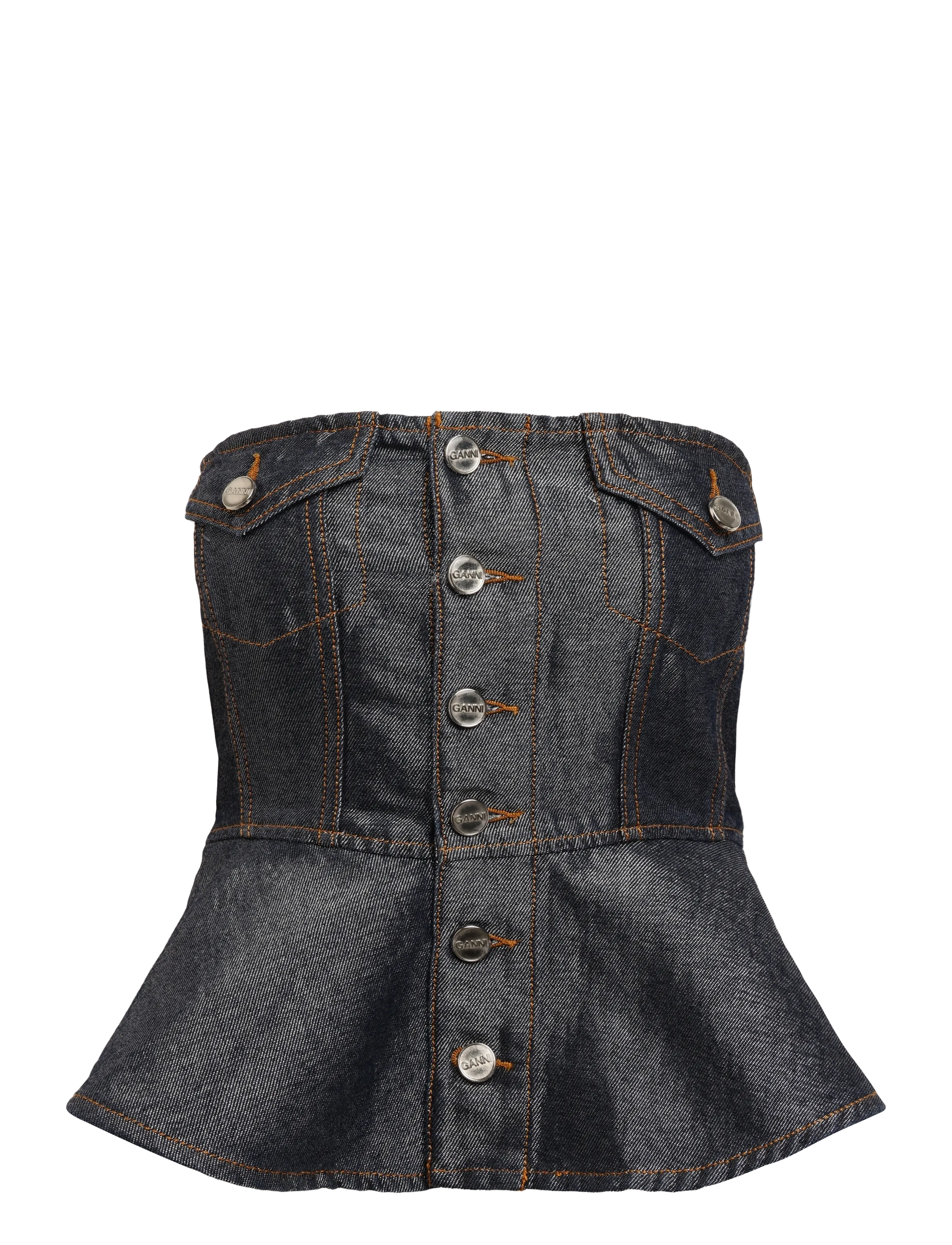 Ganni button denim top - T-Shirts & Tops - GREY / grey
