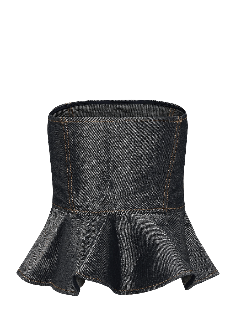 Ganni - button denim top - crop tops - grey - 1