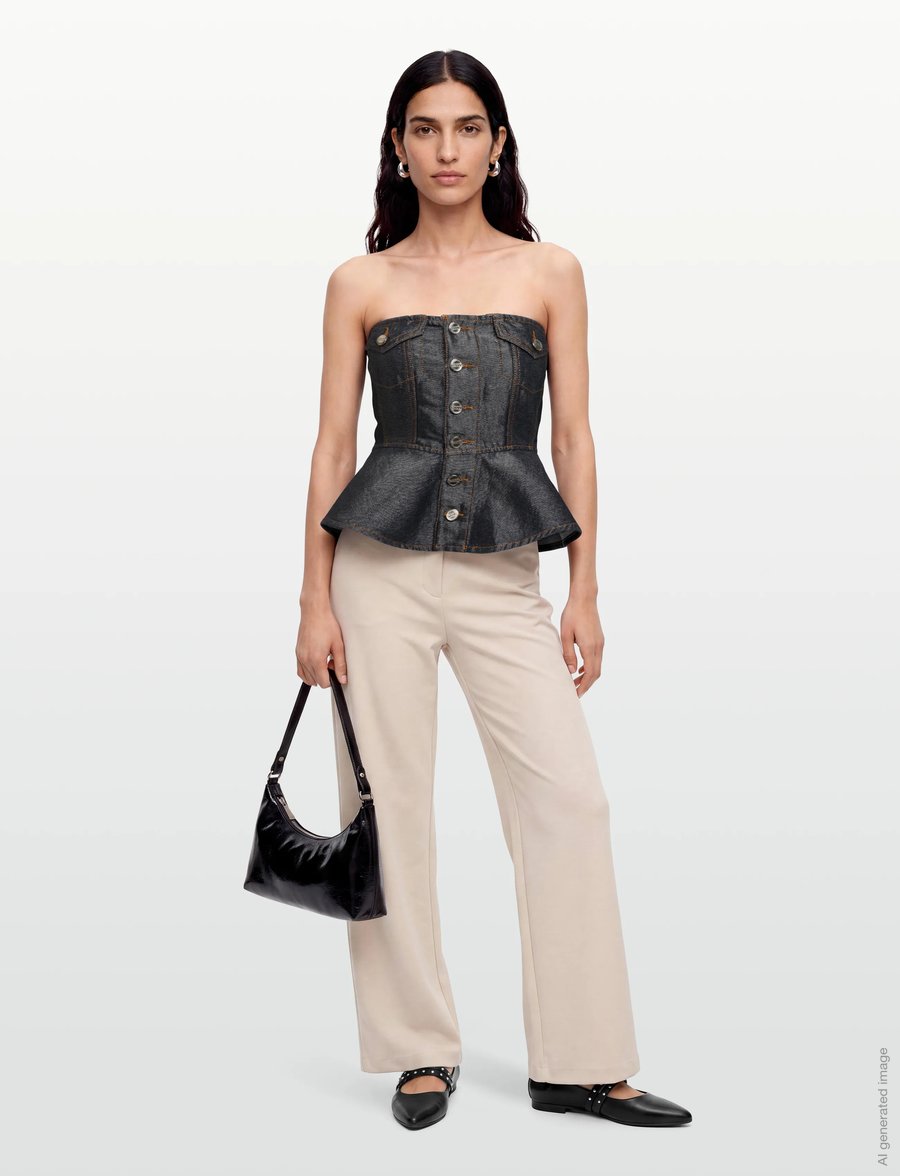 Ganni - button denim top - lühikesed topid - grey - 0