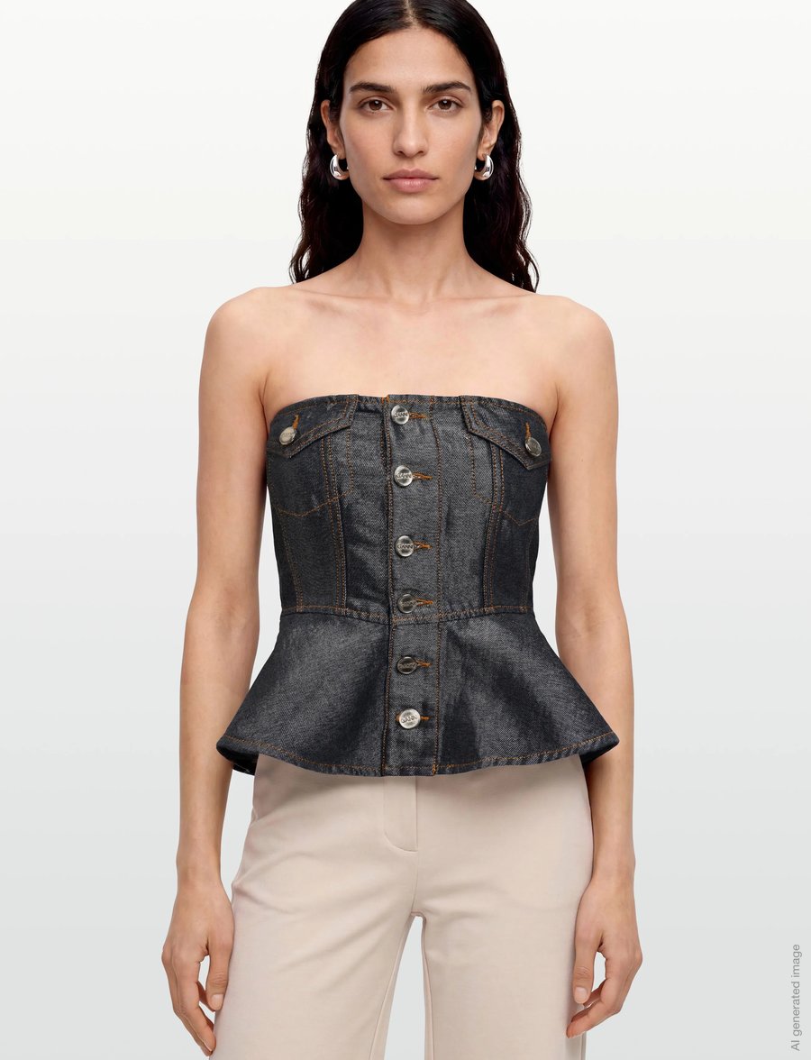 Ganni - button denim top - lühikesed topid - grey - 3