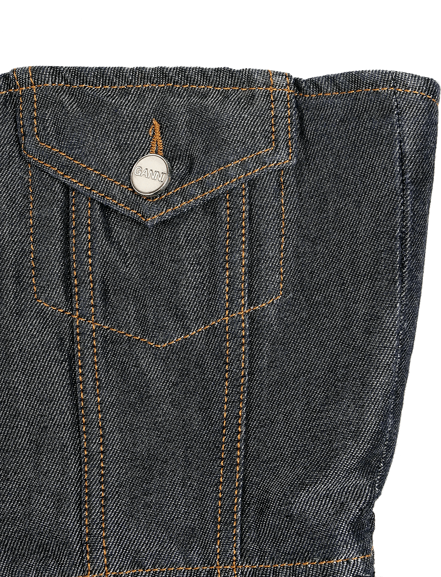 Ganni - button denim top - crop tops - grey - 3