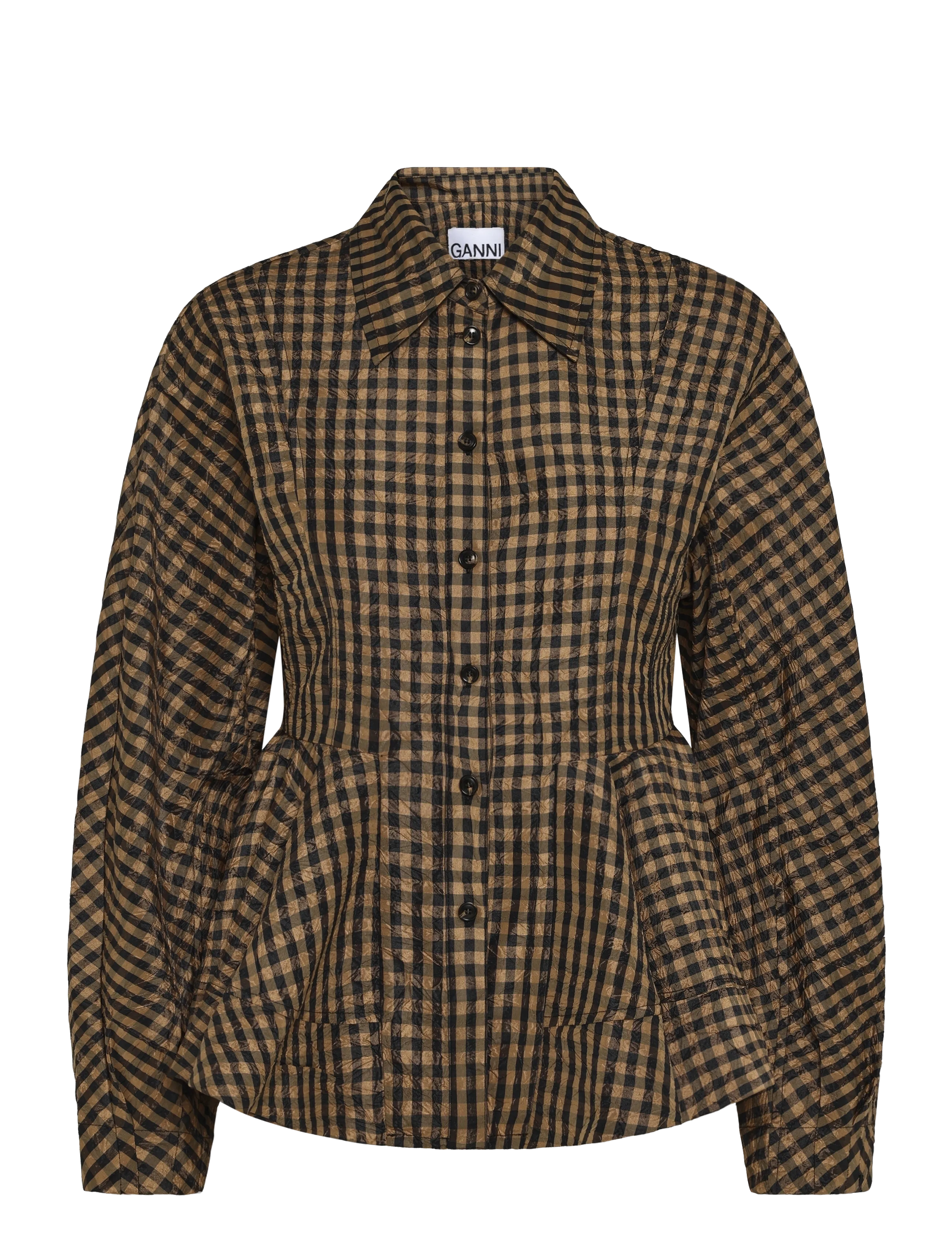 Ganni Plaid crinkled shirt - GANNI - BROWN / brown