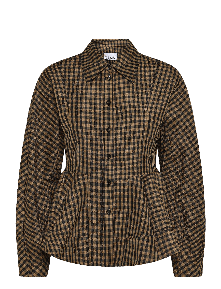 Ganni - Plaid crinkled shirt - langärmlige hemden - brown - 0