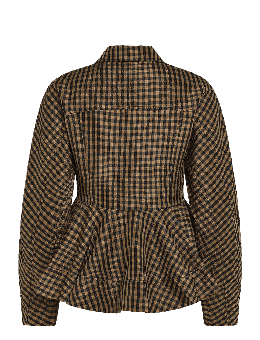 Ganni - Plaid crinkled shirt - langärmlige hemden - brown - 1