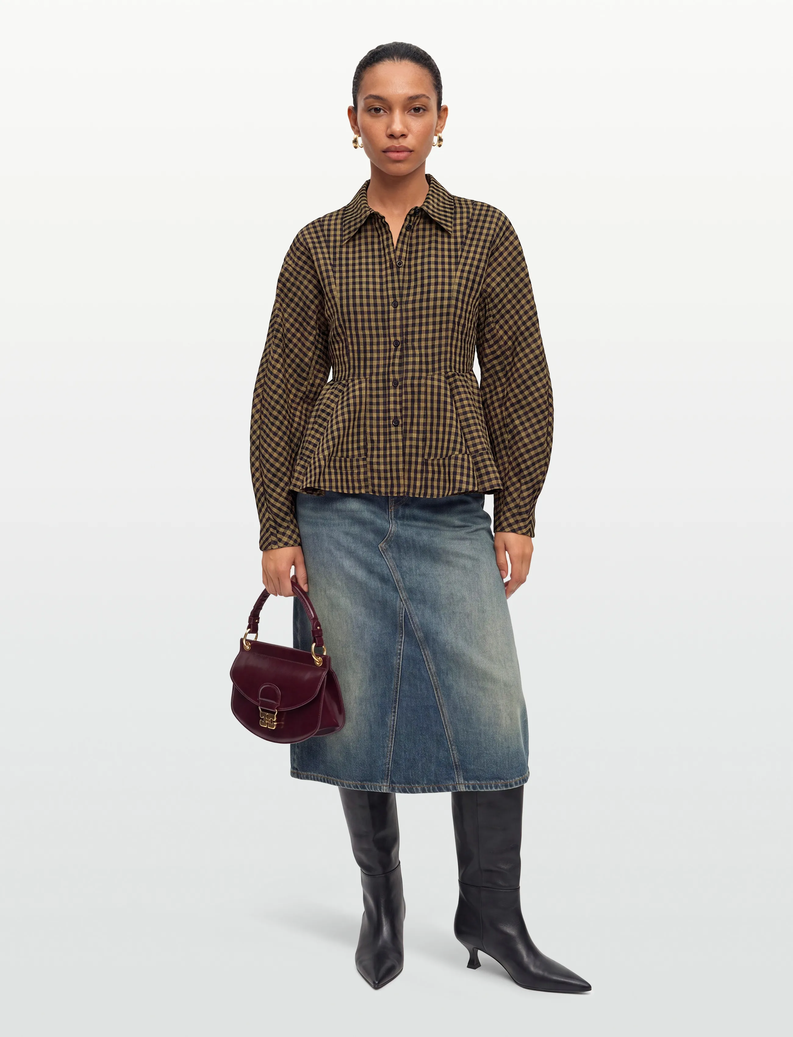 Ganni - Plaid crinkled shirt - pikkade varrukatega särgid - brown - 0