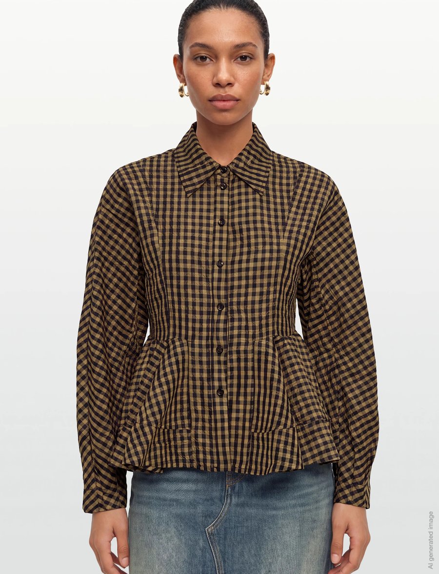 Ganni - Plaid crinkled shirt - pikkade varrukatega särgid - brown - 3