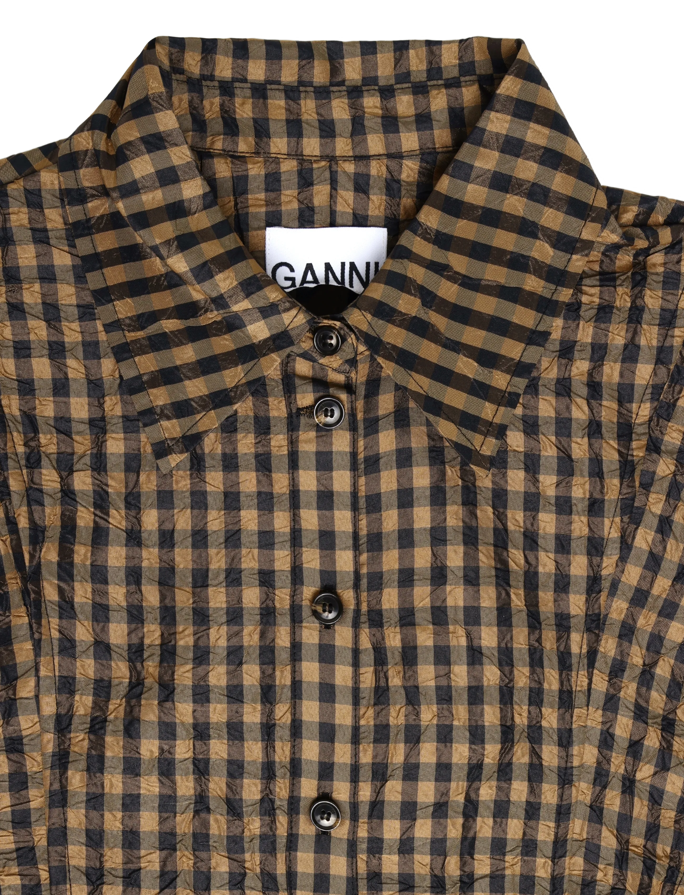 Ganni - Plaid crinkled shirt - langärmlige hemden - brown - 2