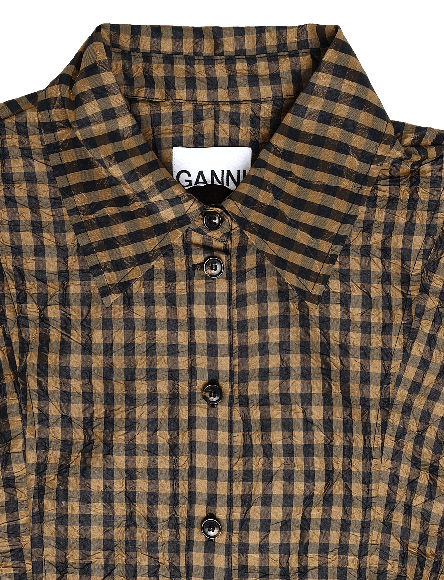 Ganni - Plaid crinkled shirt - langärmlige hemden - brown - 2