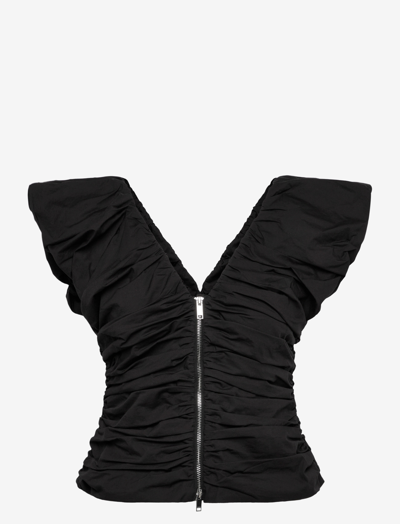 Ganni - Black Ruched Top - topid ja varrukateta alussärgid - black - 0
