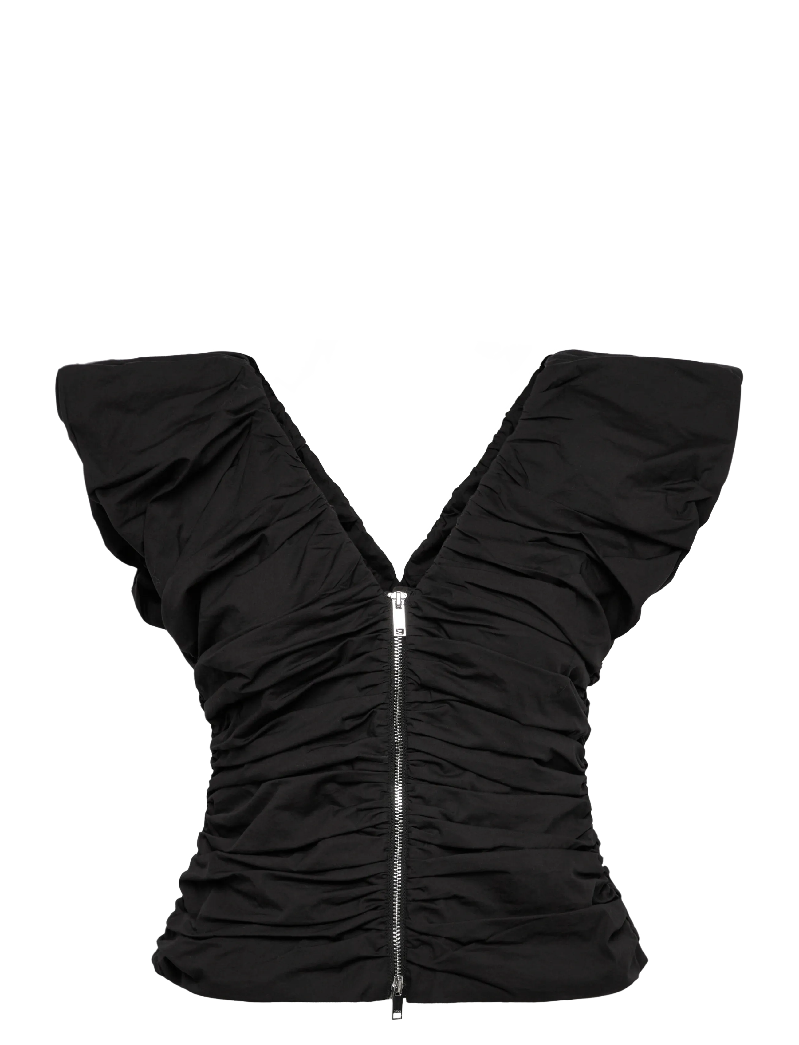 Ganni Black Ruched Top - T-shirts & Hauts - BLACK / black