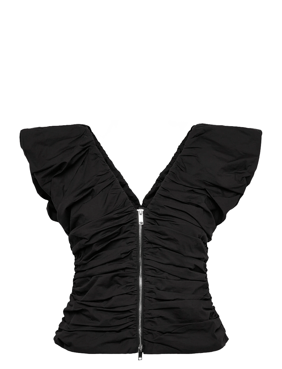 Ganni - Ruched Top - varrukateta topid - black - 0