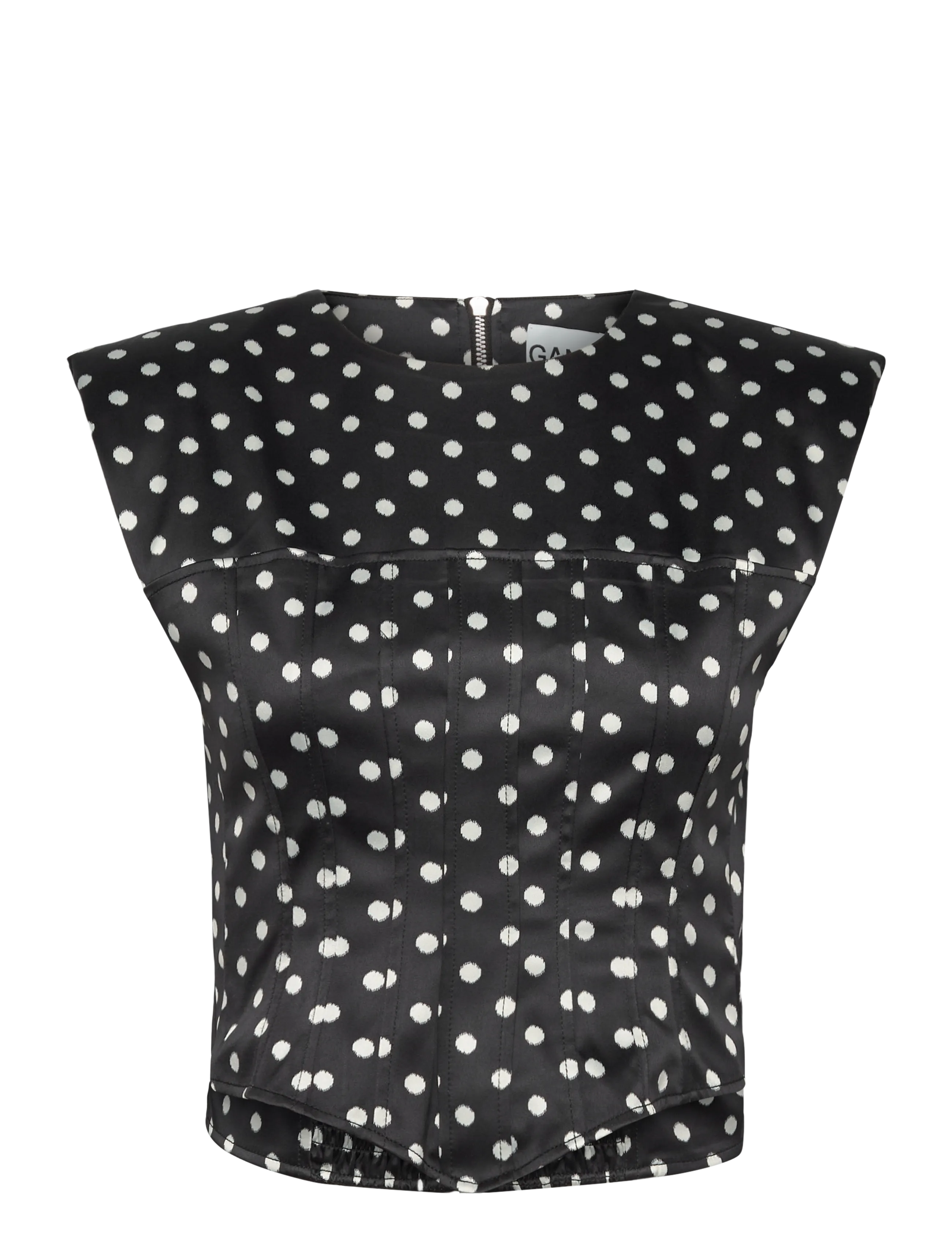 Ganni Polka-Dot Satin Corset Top - Lühikesed topid - BLACK / black