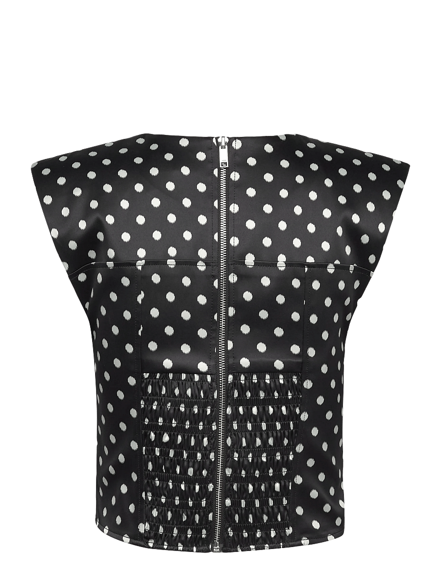 Ganni - Polka-Dot Satin Corset Top - lühikesed topid - black - 1