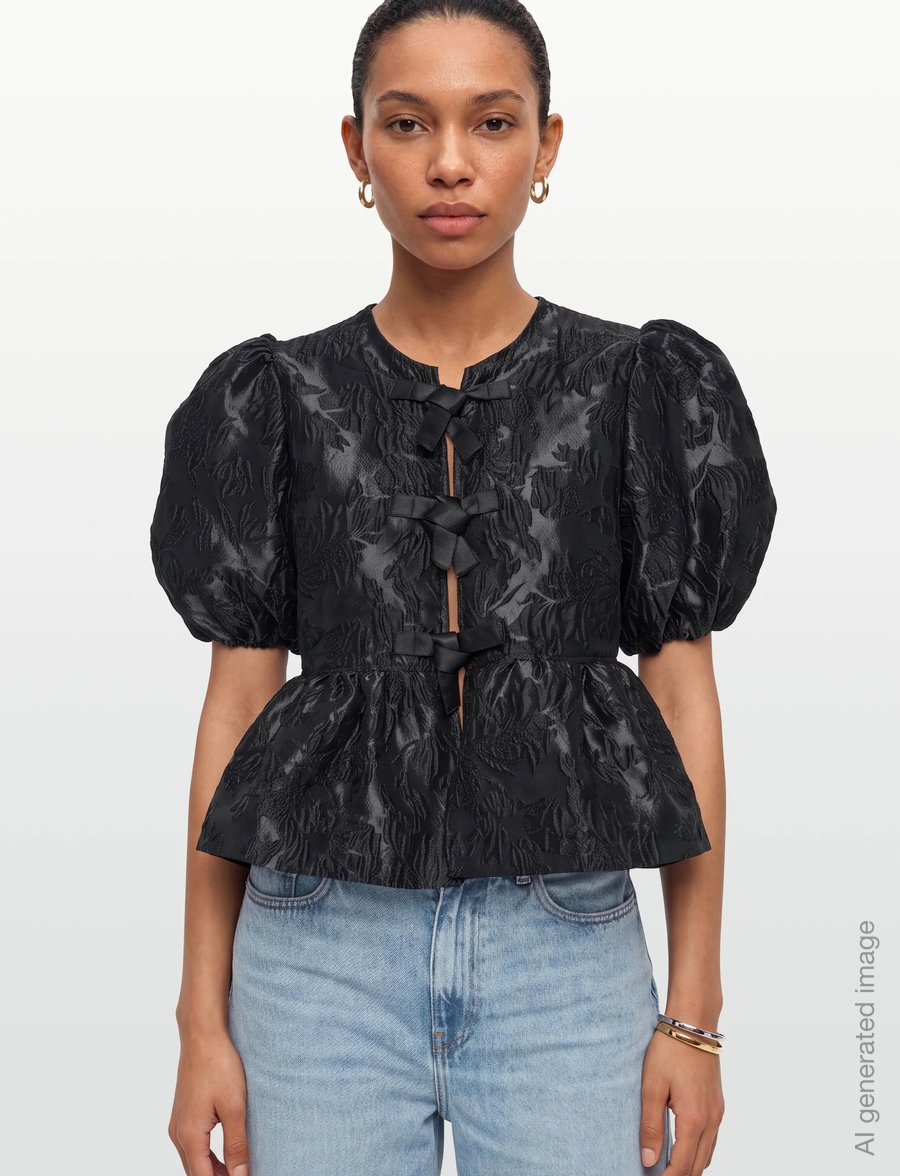 Ganni - Polka-Dot Satin Corset Top - kurzärmelige blusen - black - 3