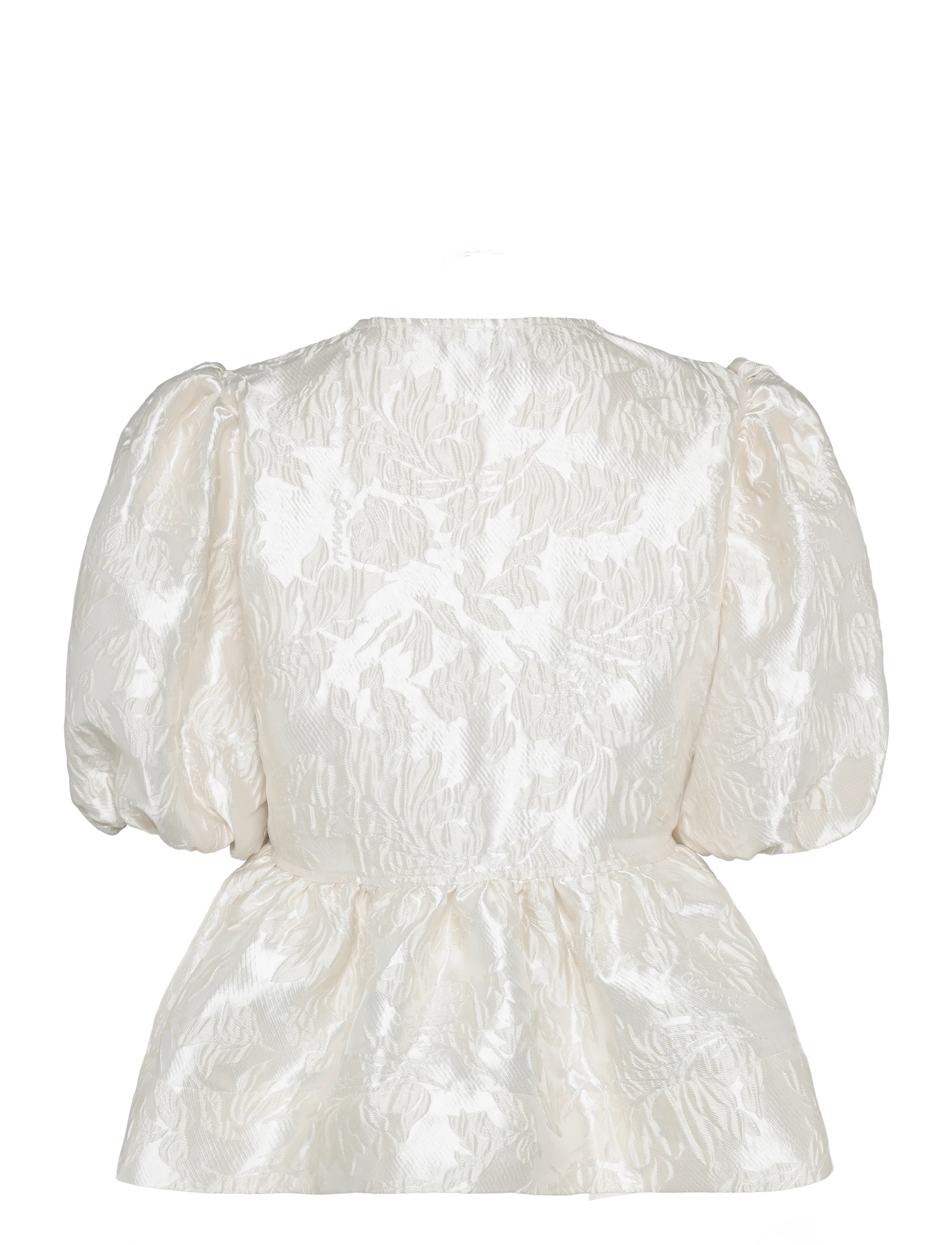 Ganni - Satin Peplum Tie Blouse - kurzärmelige blusen - white - 2