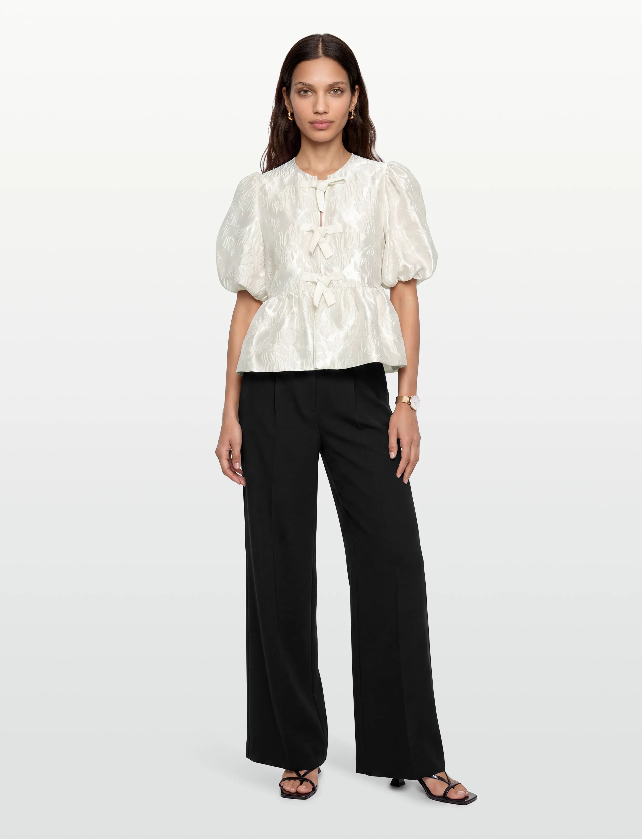 Ganni Satin Peplum Tie Blouse - Blusen - WHITE / white