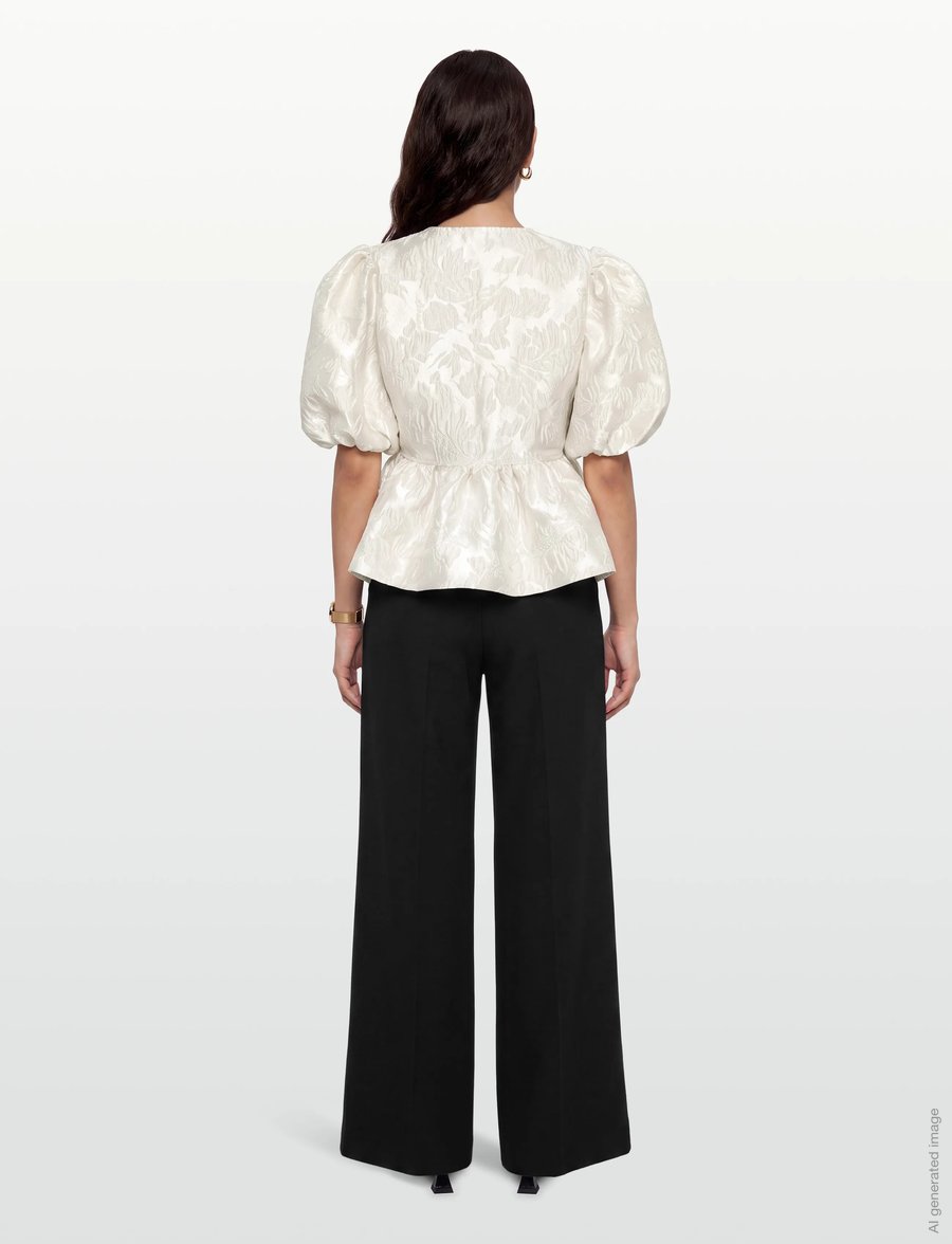 Ganni - Satin Peplum Tie Blouse - kurzärmelige blusen - white - 4