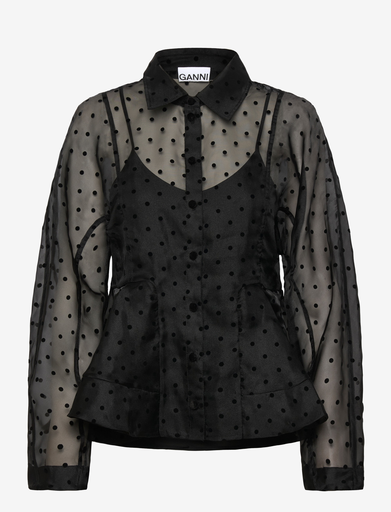 Ganni - Black Ruched Top - long-sleeved shirts - black - 0