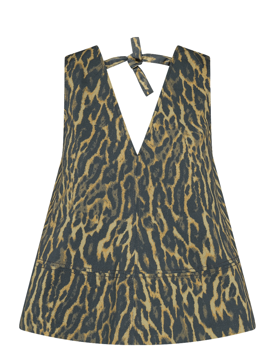 Ganni - Leopard Cotton A-Line Top - Ärmellose blusen - brown - 0