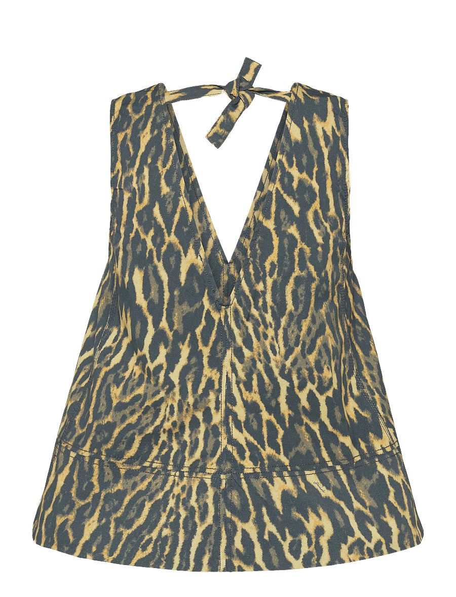Ganni - Leopard Cotton A-Line Top - Ärmellose blusen - brown - 1