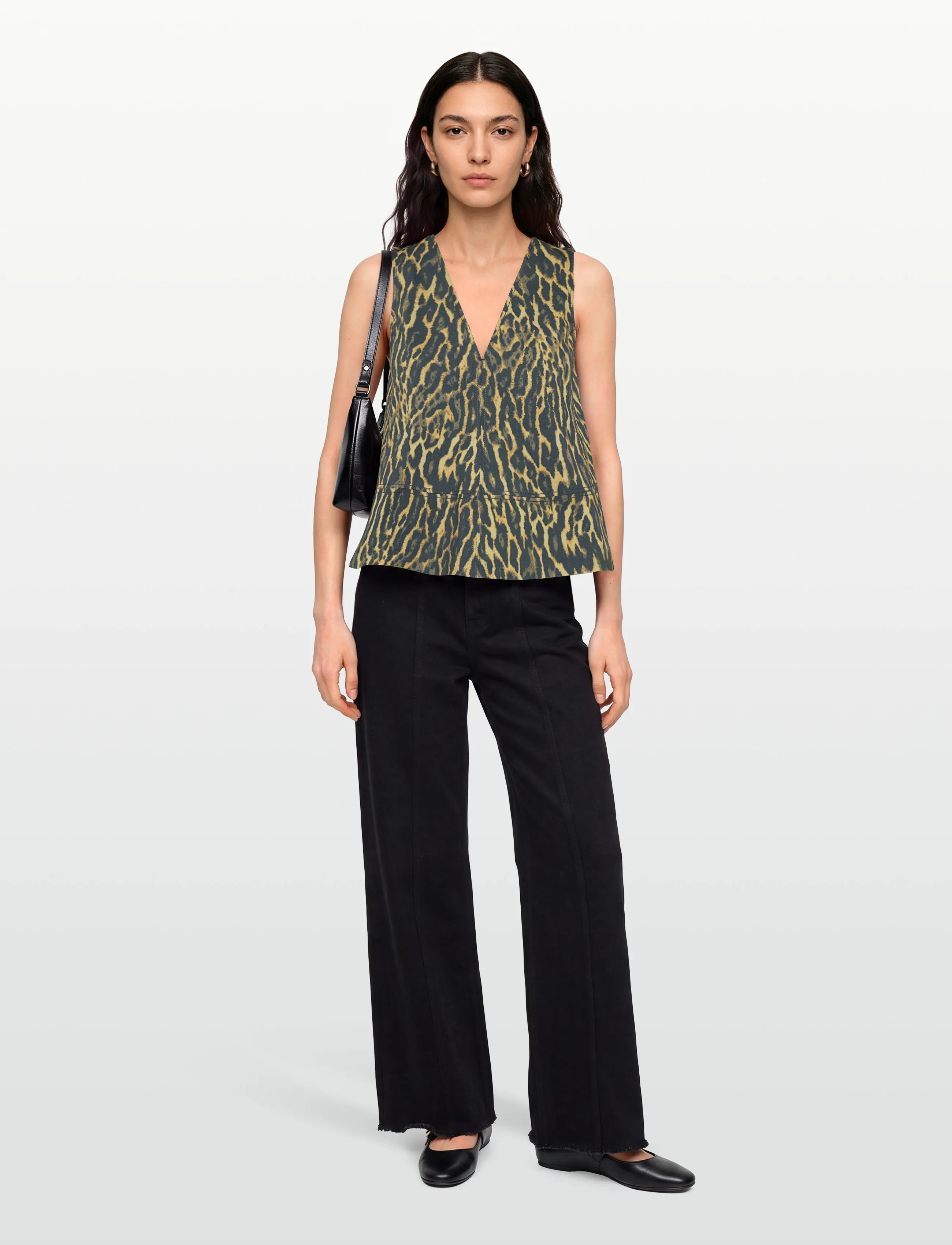 Ganni Leopard Cotton A-Line Top, 36, Brown, Bluser > Uden Ærmer, Dame