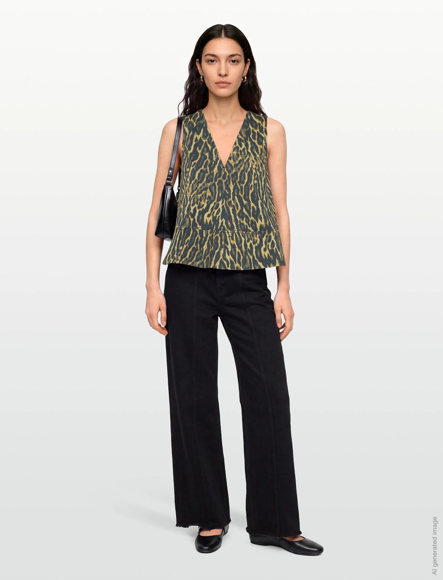 Ganni - Leopard Cotton A-Line Top - brown - 0
