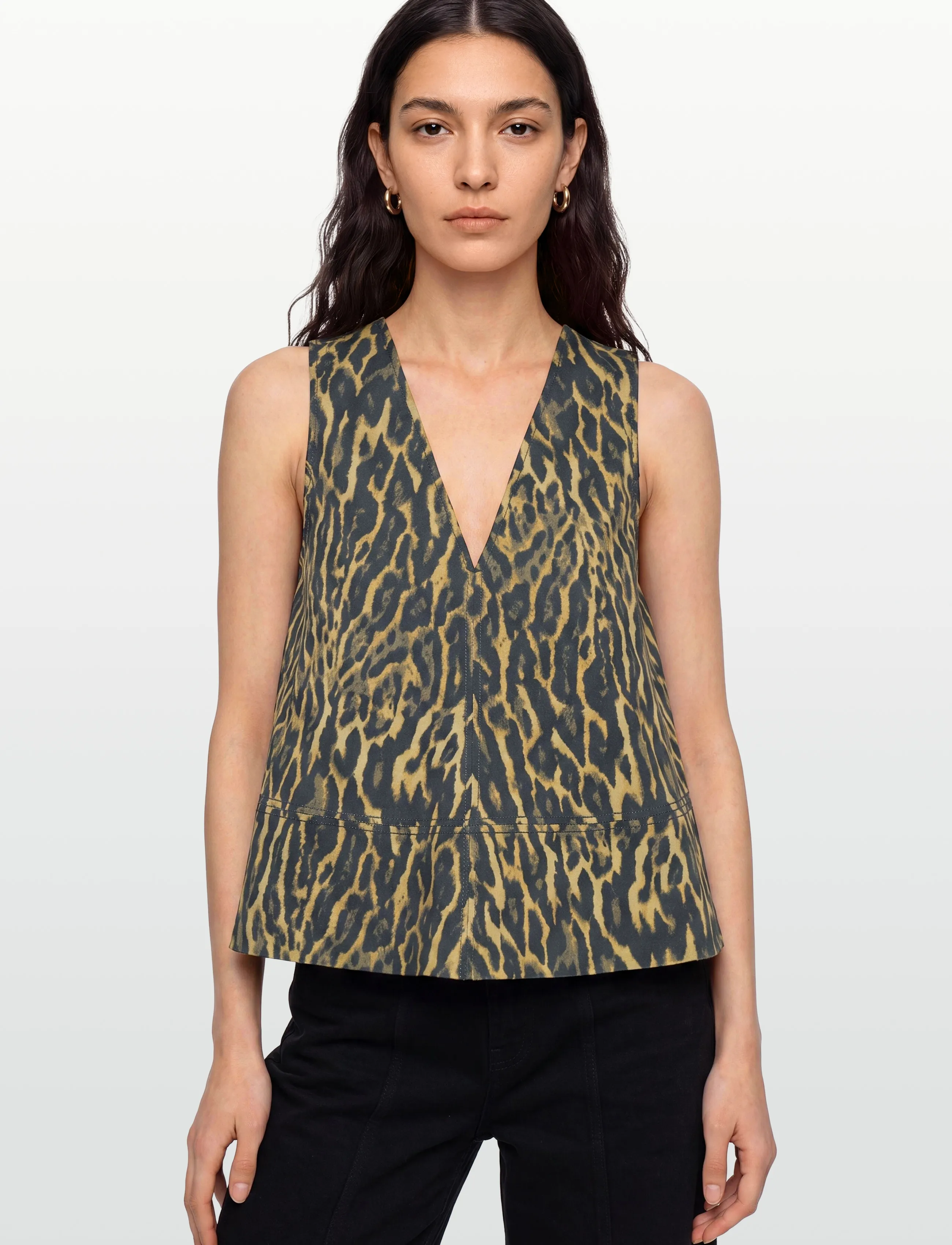 Ganni - Leopard Cotton A-Line Top - brown - 3