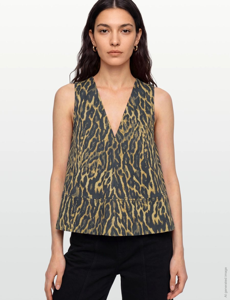 Ganni - Leopard Cotton A-Line Top - brown - 3