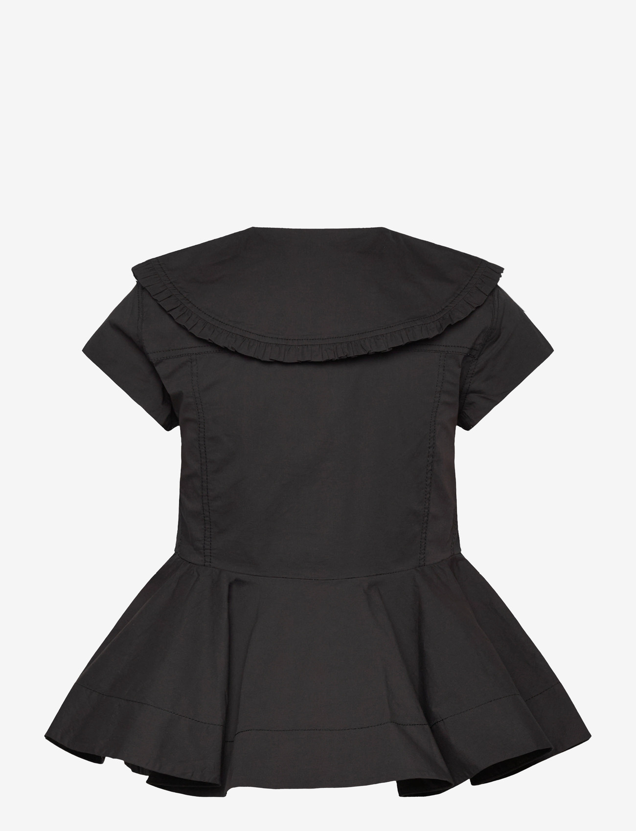 Ganni - Stretch Cotton Peter Pan Collar Shirt - kortærmede skjorter - black - 1