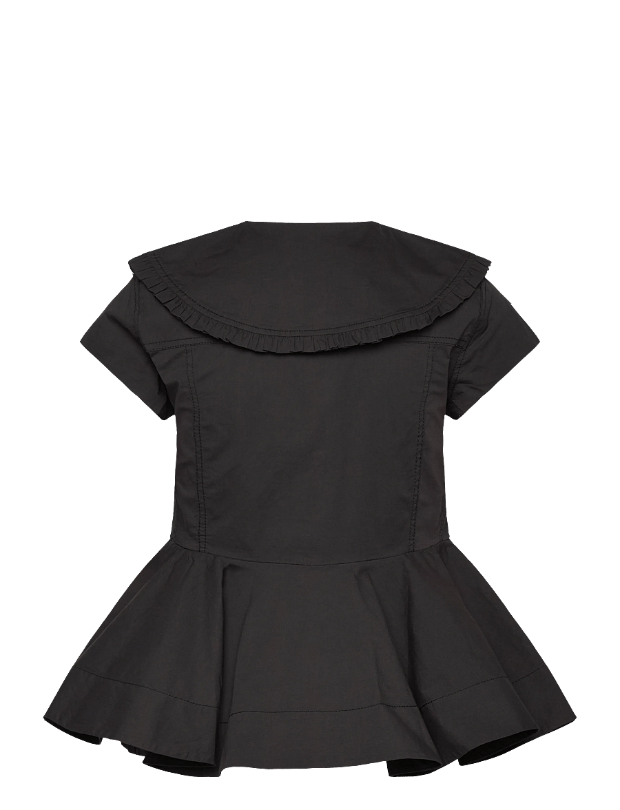 Ganni - Stretch Cotton Peter Pan Collar Shirt - kurzärmlige hemden - black - 1