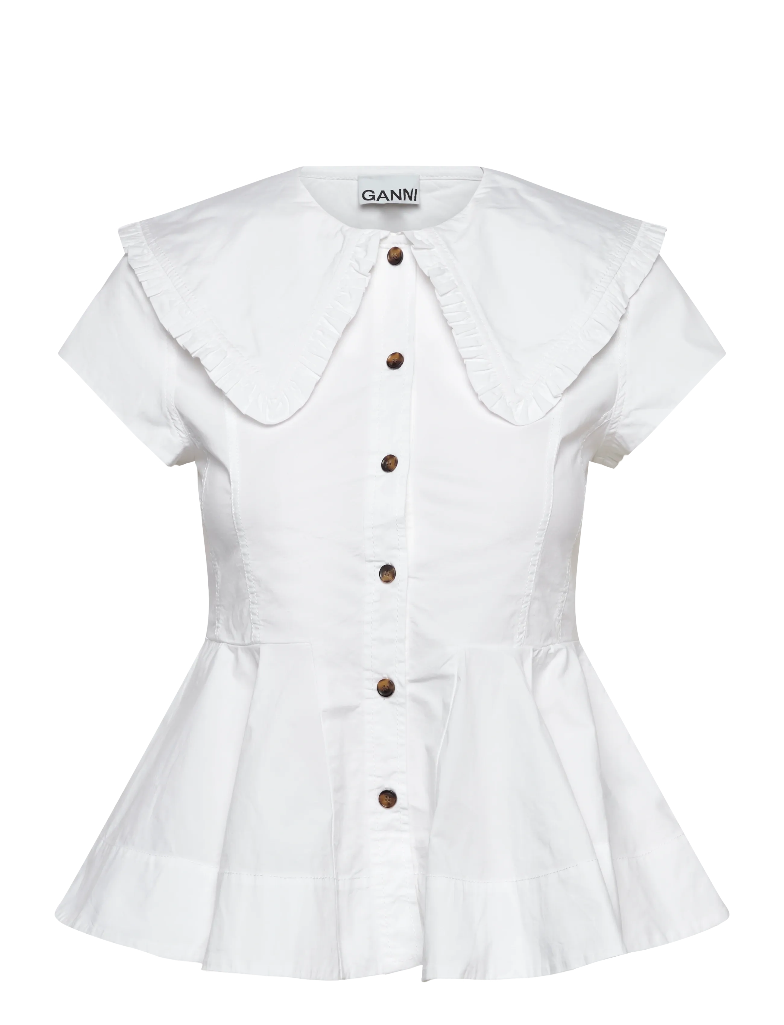 Ganni White Stretch Poplin Shirt, 36, Shirts, Weiß - Short-sleeved, Frauen
